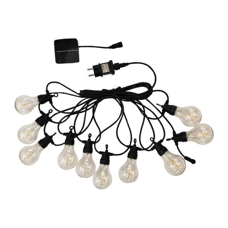 Guirlande lumineuse extérieur - LUMISKY - PARTY CLEAR HYBRID - 7.50 m - Solaire et sur secteur - 10 globes - LED blanc chaud