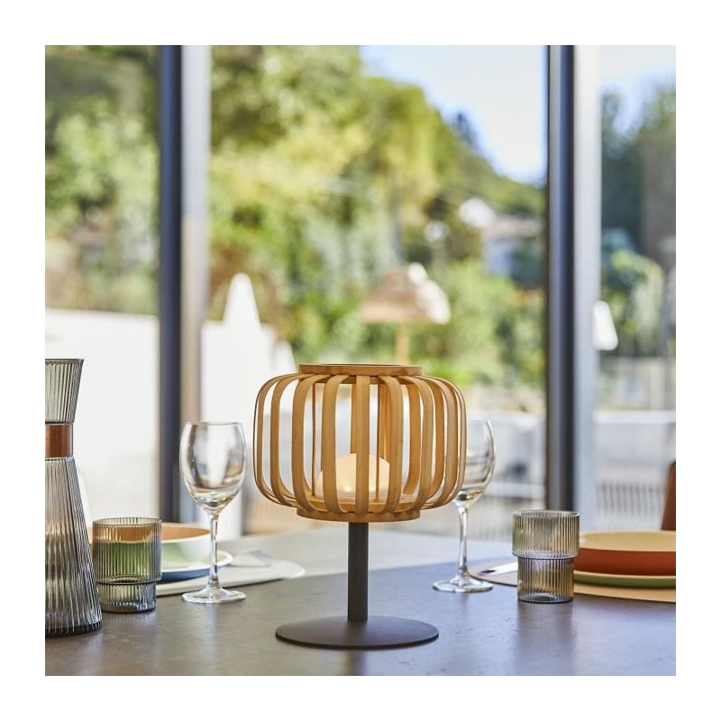 Lampe de table sans fil - LUMISKY - STANDY MINI BAMBOU - H25 cm - Bambou naturel - LED blanc chaud et blanc