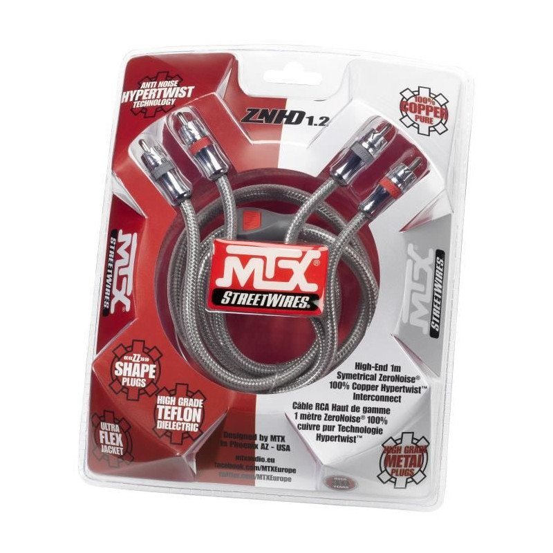 MTX ZNHD1.2 Câble RCA HighEnd ZeroNoise 1 metre symétrique 100% cuivre et téflon 4 blindages