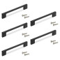 Emuca 9176714 Lot de 5 poignées pour meubles Montréal, L160mm, entraxe 128mm, Zamak, Peint en noir