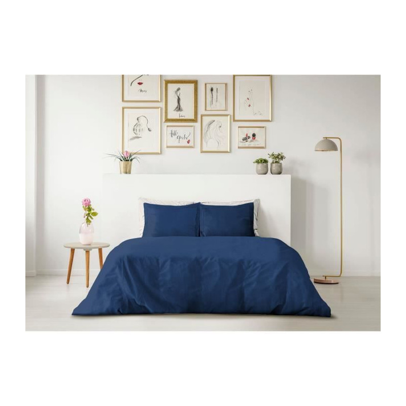 PARURE DE COUETTE LOVELY HOME - 220x240 cm - 100% COTON - BLEU