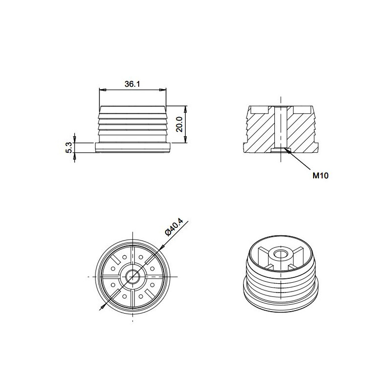 Embout douille ronde diamètre 40mm taraudée M10 FORTAPS 35 40 3 M10