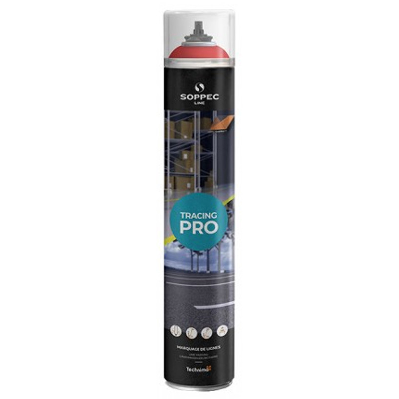 Peinture de marquage au sol TRACING® PRO système PureSPRAY rouge RAL 3020 aérosol 750ml SOPPEC 152004O