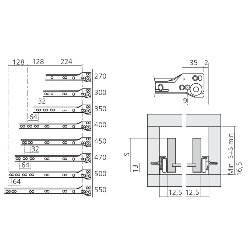 Coulisse à galet sortie simple 350mm blanc crème charge 20kg BLUM COUGS350BC