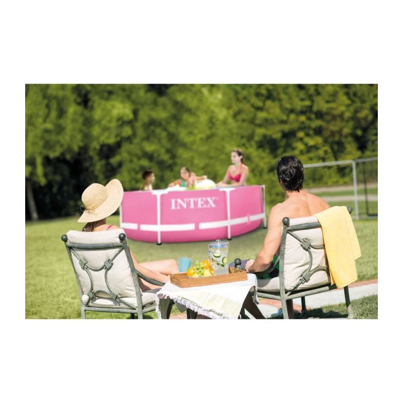 INTEX - Kit piscine metal frame rose ronde - tubulaire - Ø x h : 2,44 x 0,76 m