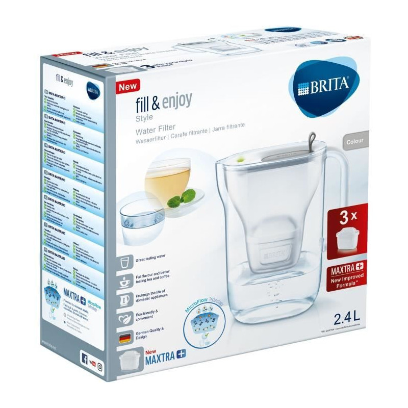 Carafe filtrante - BRITA - Style grise - 3 cartouches MAXTRA+ incluses