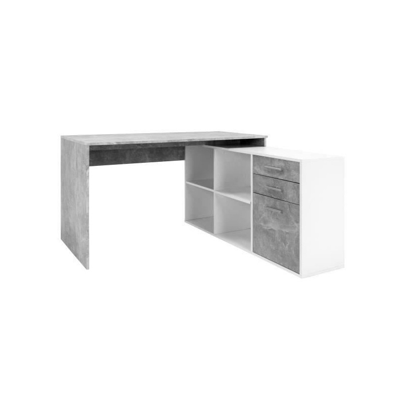 Bureau d'angle London - Panneaux de particules - Décor béton structuré, blanc - 136 x 75 x 139 cm