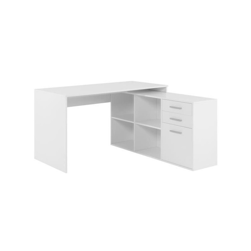 Bureau d'angle London - Panneaux de particules - Décor blanc - 136 x 75 x 139 cm