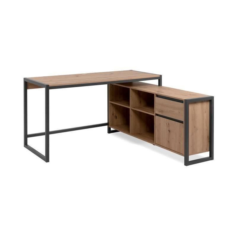 Bureau d'angle réversible Denver - Panneaux de particules - Coloris chene artisan, anthracite - 139 x 75 x 142 cm