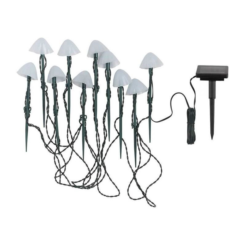 10 mini-champignons lumineux solaires a piquer - LUMISKY - CHAMPY - 3.8 m - Balisage allée - LED blanc chaud