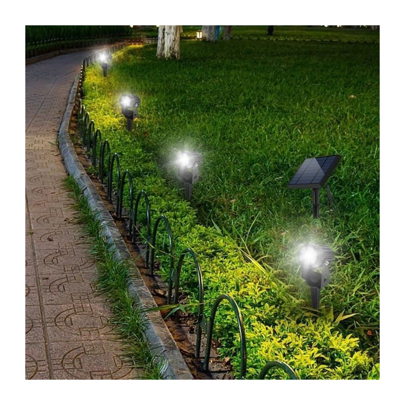 Quatre spots solaires 4 en 1 a piquer ou a fixer - LUMISKY - ROUNDY - H27 cm - LED blanc froid