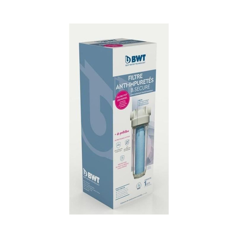 Filtre - BWT - B.SECURE - anti-impuretés 25µm - antibact - Protege santé, canalisations et équipements ménagers