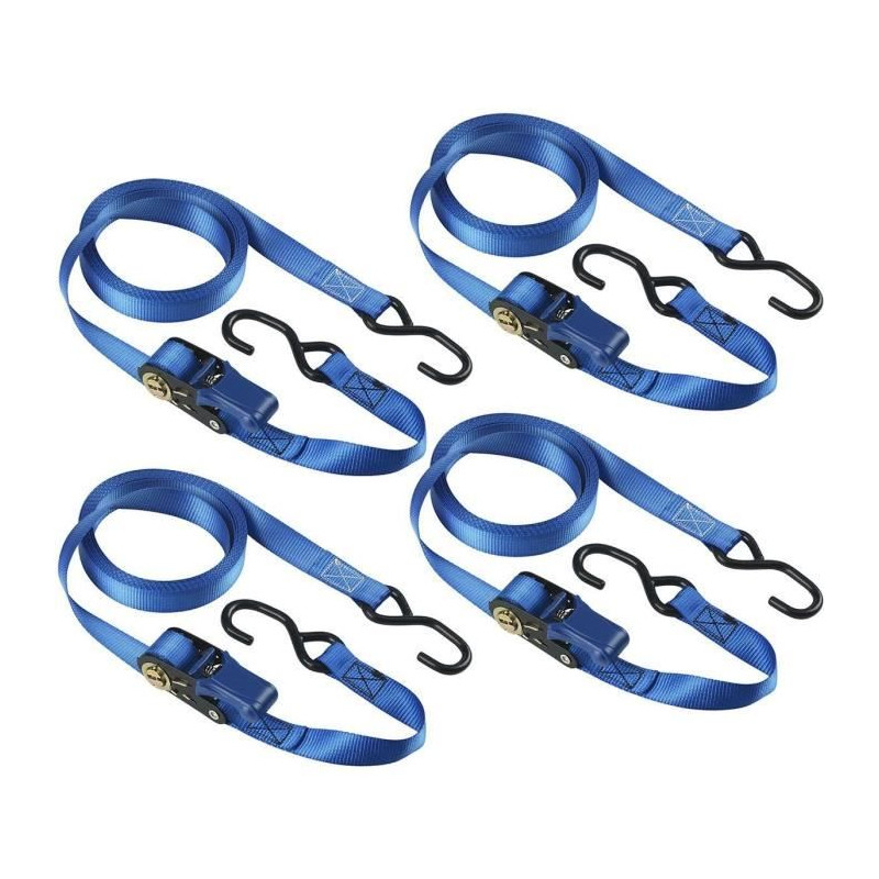 Kit de 4 Sangles d'arrimage - MASTER LOCK - 4367EURDAT - Avec crochets et cliquet - 5m x 25mm - Bleu