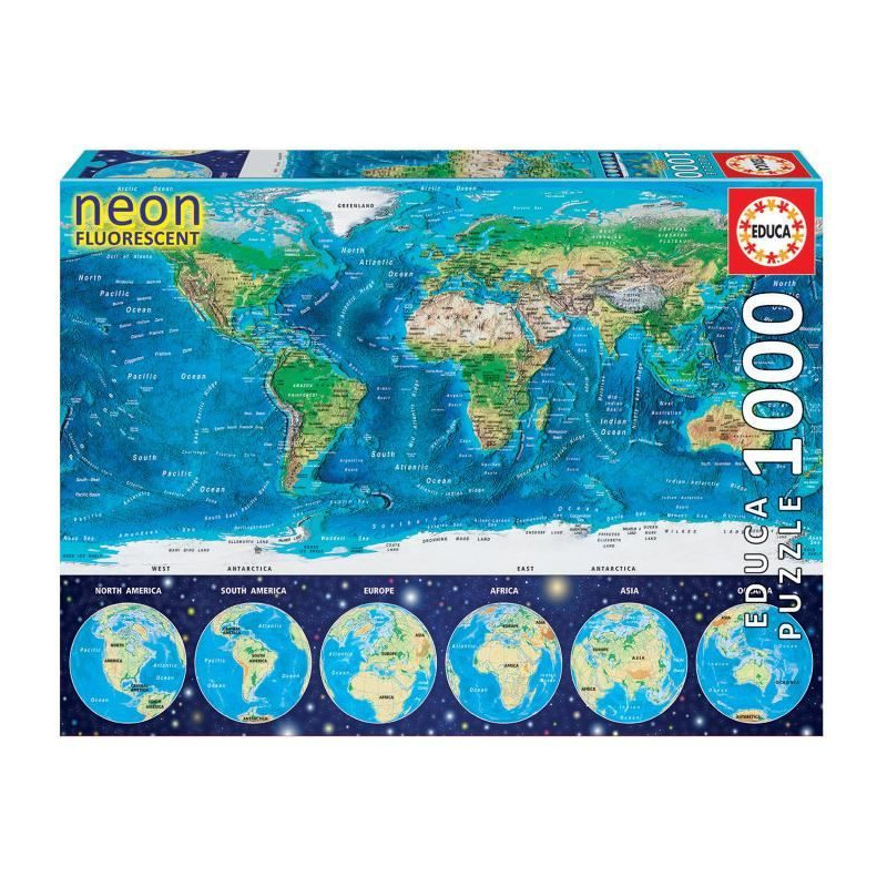 Puzzle Mappemonde Neon 1000 pcs - EDUCA - Voyage et cartes - Adulte - 12 ans