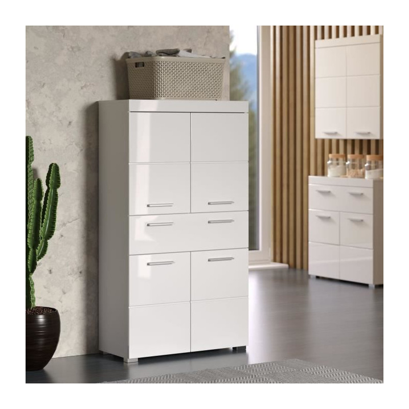 Colonne double AMANDA - 4 portes + 1 tiroir - L73 x P31 x H130 cm - Blanc - TRENDTEAM