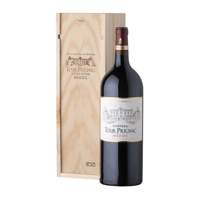 Magnum Coffret Cadeau Caisse Bois - Château Tour Prignac 2018 Médoc Cru Bourgeois - Vin Rouge de Bordeaux