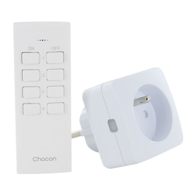 Set 2 mini prises - CHACON - On/Off - 2300 W (FR) + télécommande - Blanc