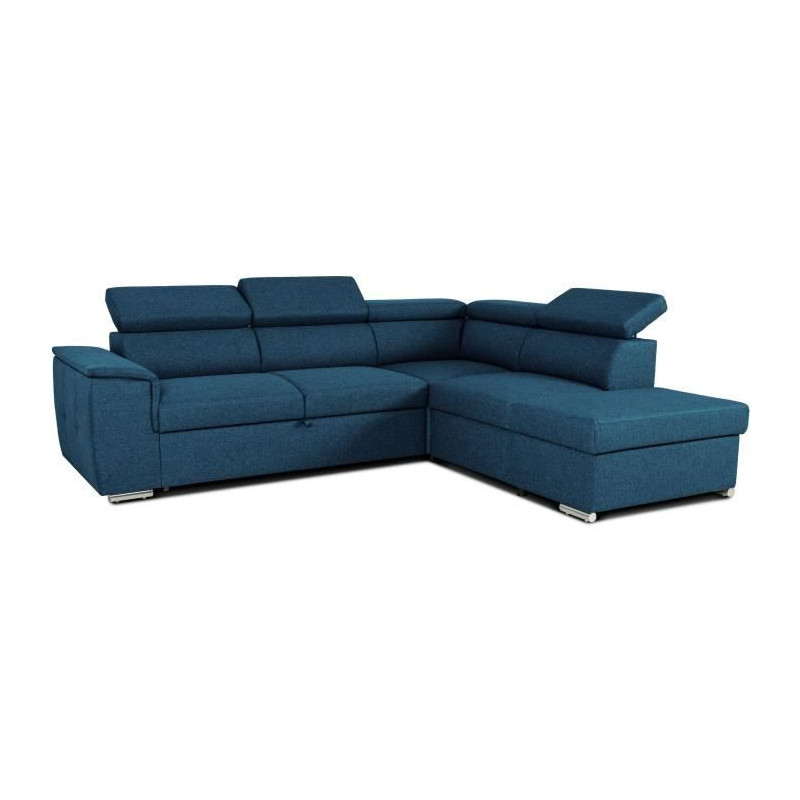 Canapé d'angle convertible réversible avec coffre - 5 places - DAYTONA - Tissu bleu - 260 x 77 / 94 x 216 cm