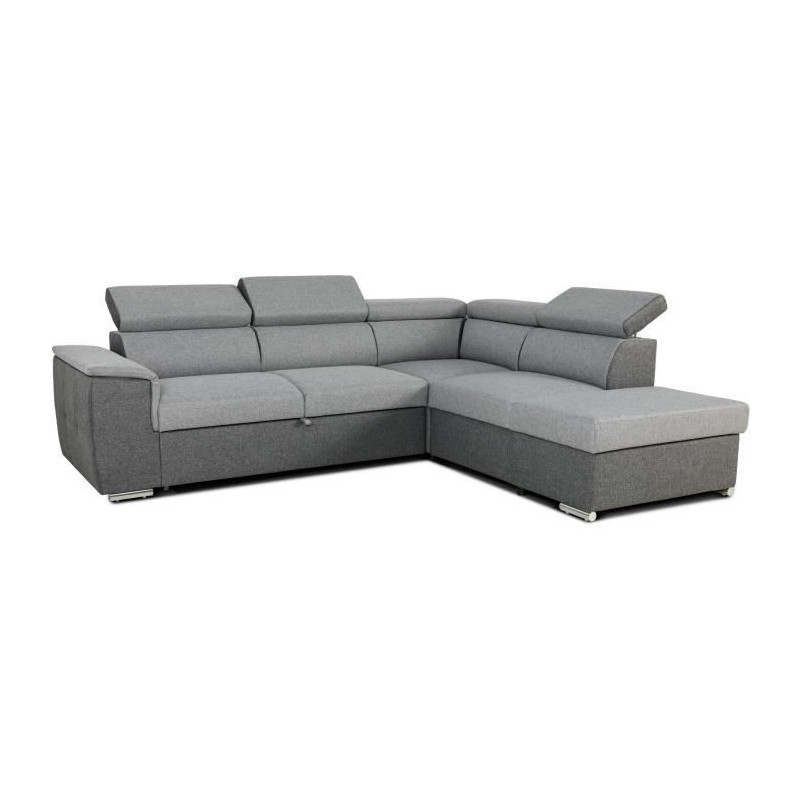 Canapé d'angle convertible réversible avec coffre - 5 places - DAYTONA - Tissu gris et anthracite - 260 x 77 / 94 x 216 cm