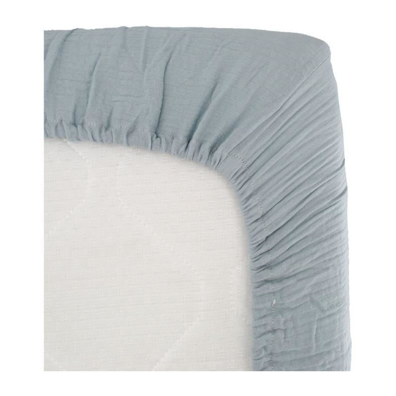 Drap housse lange - DOMIVA - 70x140 cm - Bleu vintage - Gaze de coton