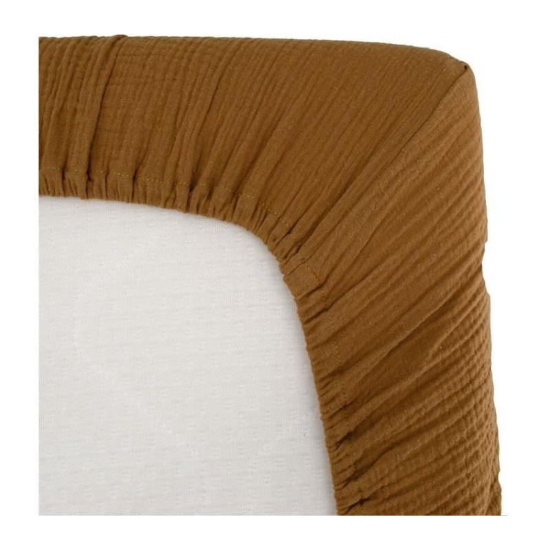 Drap housse lange - DOMIVA - AU FIL DE L'EAU - Caramel - 70 x 140 cm