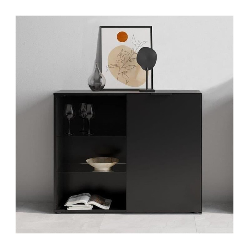 Petit meuble de rangement - Décor noir - L99,1 x H81,3 x P31,5 cm - Fabriqué en Allemagne