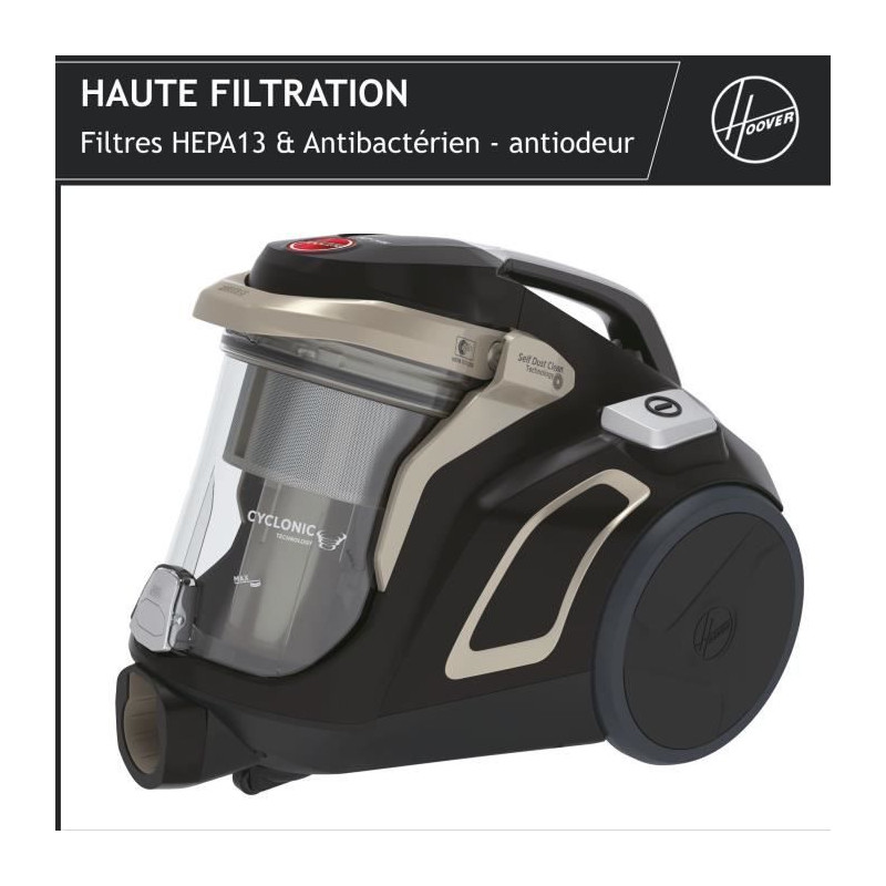 Aspirateur Traineau Sans Sac - HOOVER - HP720PET - 850 W - 68 dBA - Cassette 2 L - Spécial parquet et animaux