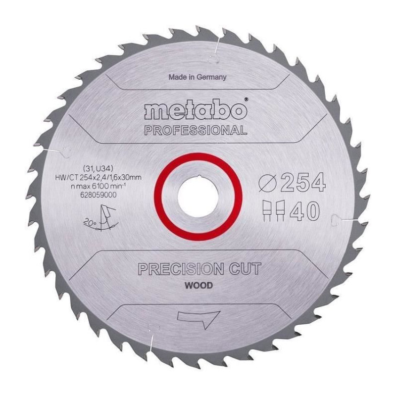 Lame de scie circulaire Pro - METABO - Precision Cut Wood HW/CT 254x30, 40 WZ 20°