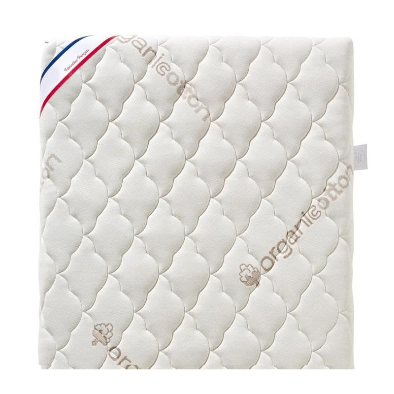 Matelas Bébé Coton Bio - 60x120x10 cm - 100% Coton - Déhoussable - Sans traitement chimique