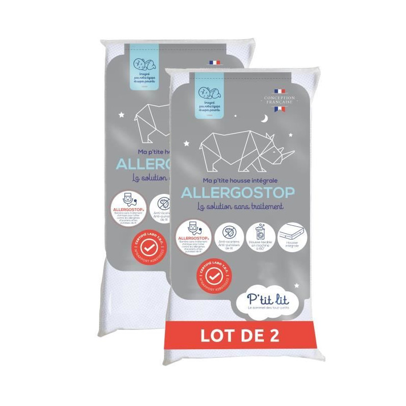 Lot de 2 Proteges Matelas Bébé Allergostop - 60x120 cm - Contre les Punaises de Lits et les Acariens - Housse complete Imperm