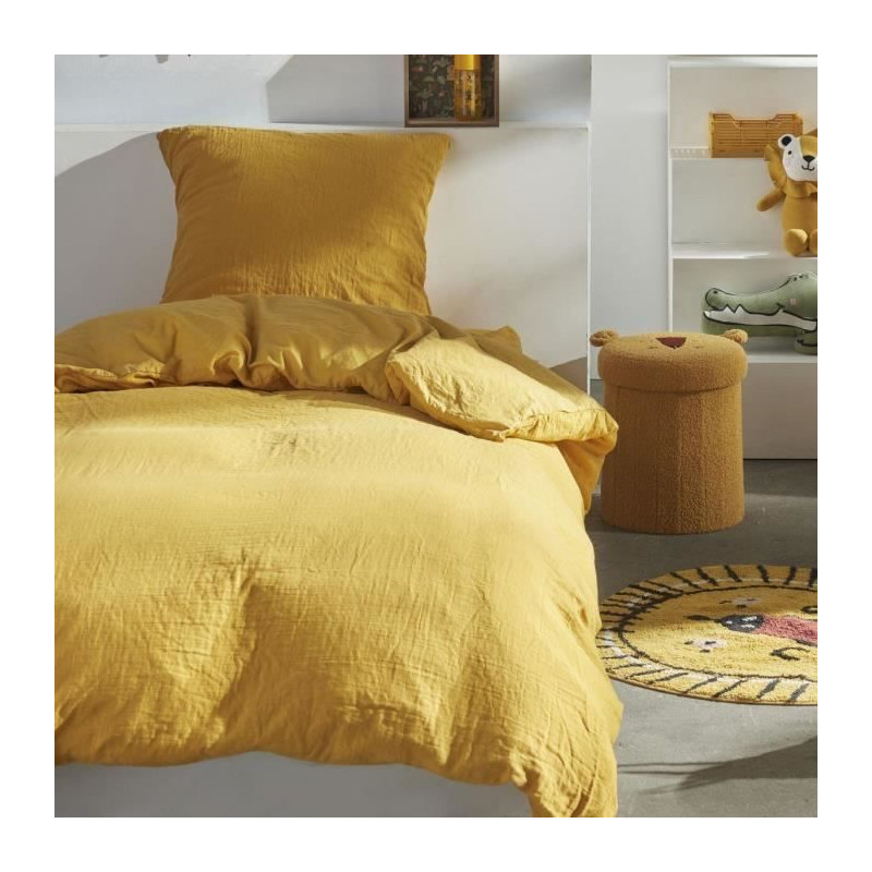 Parure de lit - TODAY - 123333 - 1 personne - 140x200 cm - Gaze de coton unie - Ocre