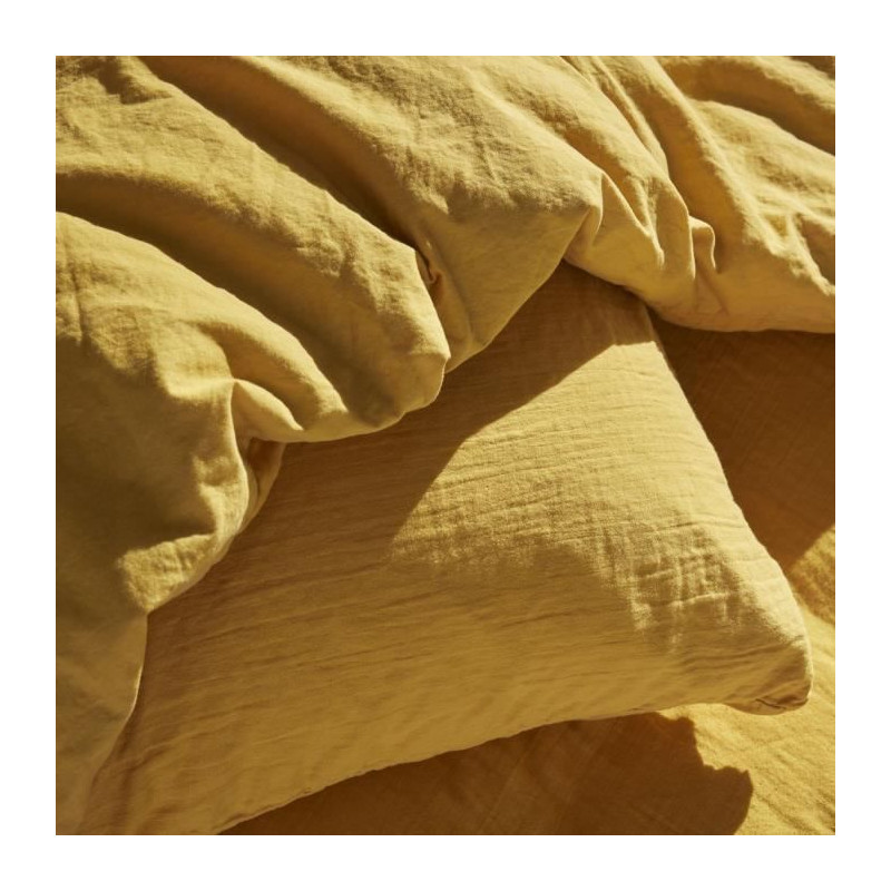 Parure de lit - TODAY - 123333 - 1 personne - 140x200 cm - Gaze de coton unie - Ocre