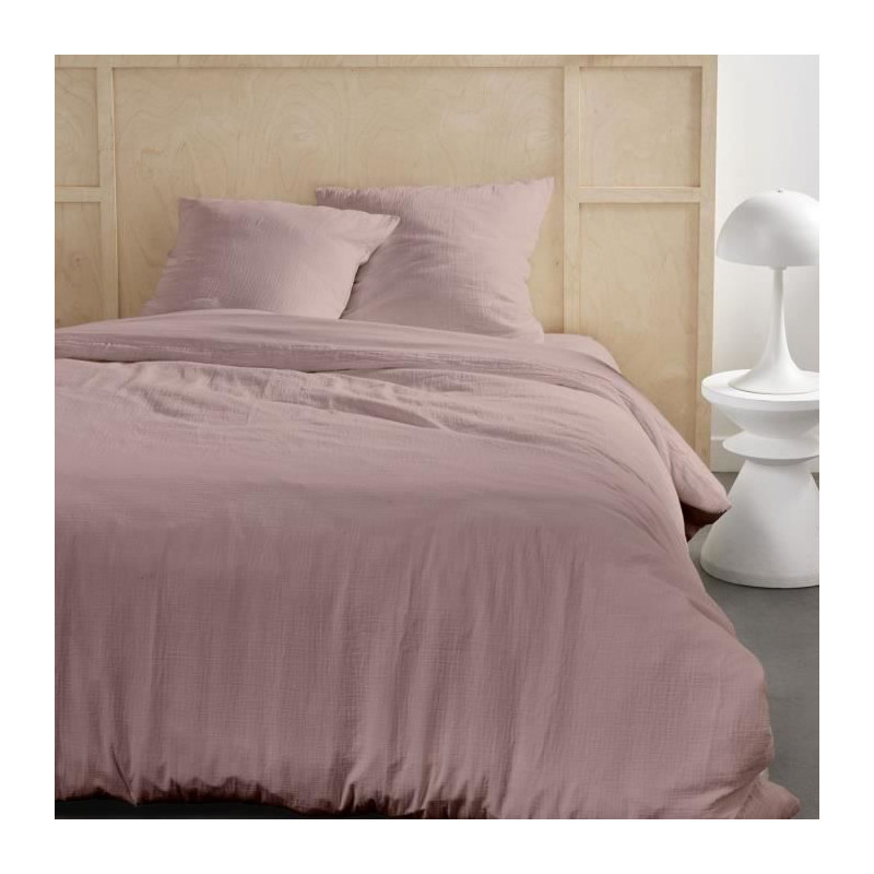 Parure de lit - TODAY - 123666 - 2 personnes - 240x220cm - Gaze de coton unie - Rose des sables