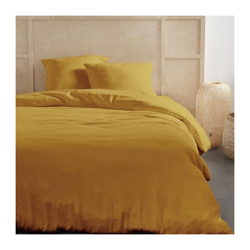 Parure de lit - TODAY - 123668 - 2 personnes - 240x220cm - Gaze de coton unie - Ocre