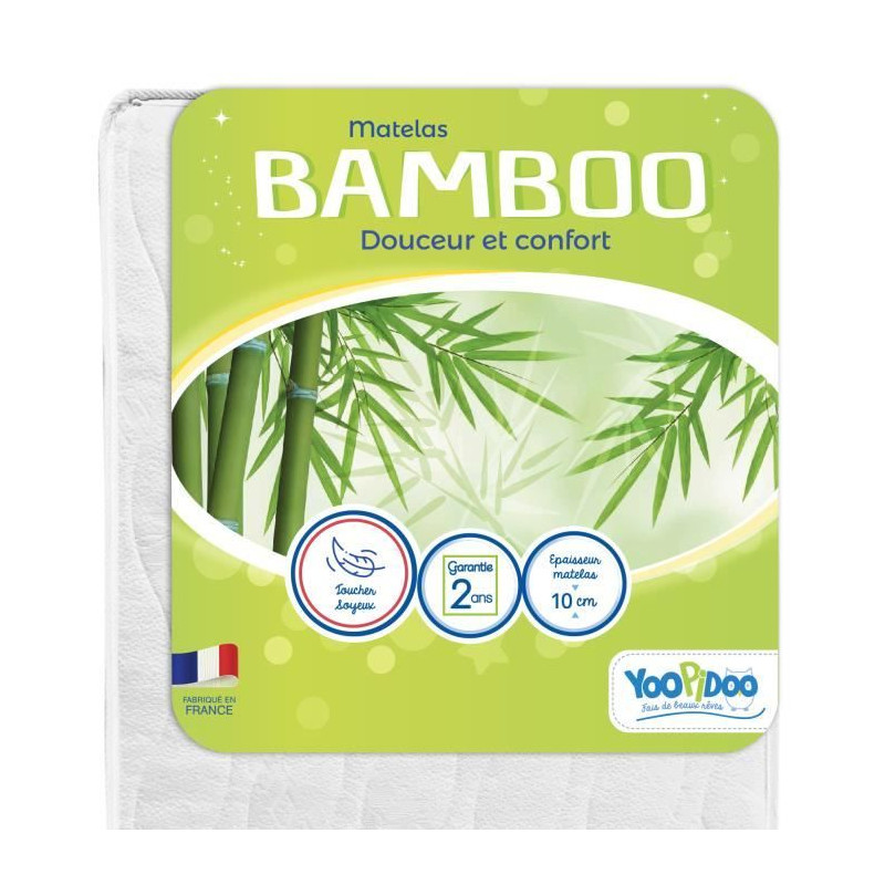 Matelas Bébé Bamboo - YOOPIDOO - 60x120 cm - Viscose Douce et Absorbante - Réversible - Déhoussable