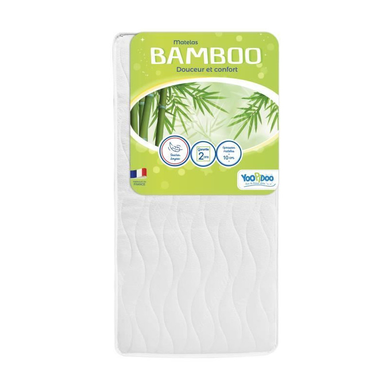 Matelas Bébé Bamboo - YOOPIDOO - 60x120 cm - Viscose Douce et Absorbante - Réversible - Déhoussable