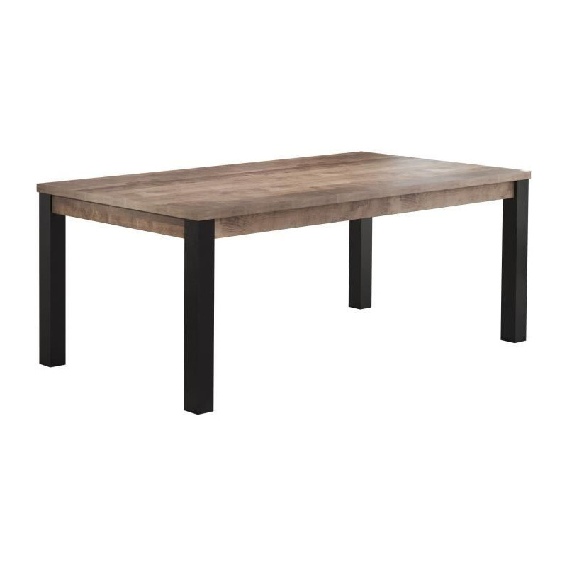 Table a manger EMILE 10 personnes - Mélamine chene brun tabac et noir mat - L200 x P100 x H77 cm - TRENDTEAM