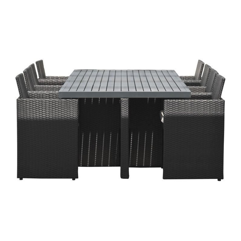 Ensemble repas de jardin encastrable - Noir - Résine tressée et plateau aluminium - 8 places - PVC-8-ALU-N - DCB GARDEN