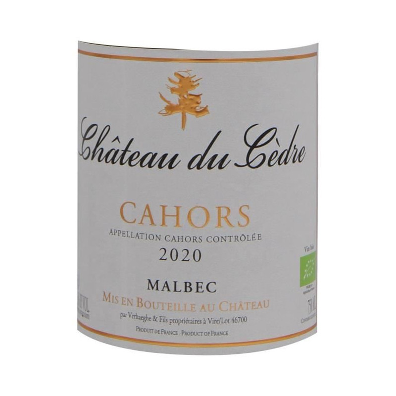 Château du Cedre 2020 Cahors Malbec - Vin de rouge du Sud-Ouest - Bio