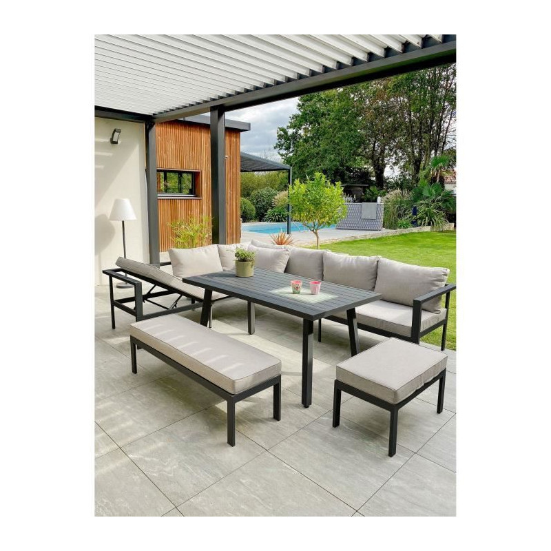 Ensemble repas de jardin - Gris anthracite - Aluminium - 9 places - ANTALYA - DCB GARDEN