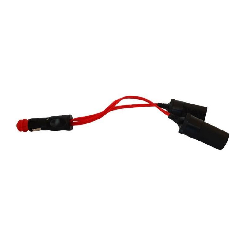 Double prise allume-cigare 12/24V - HTC EQUIPEMENT - Avec prise universelle 10A et Cable rouge 20cm