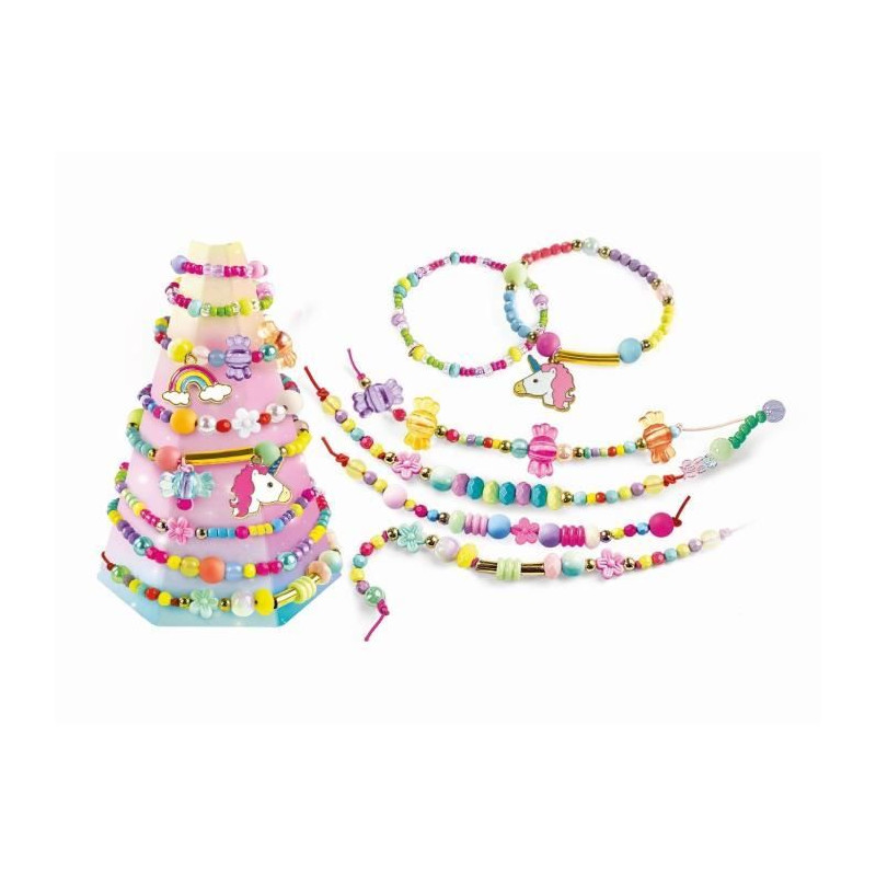 Clementoni - Crazy Chic - Coffret créatif Licorne - Créer tes bracelets en perles colorés avec charms et pompoms - Dés 7ans