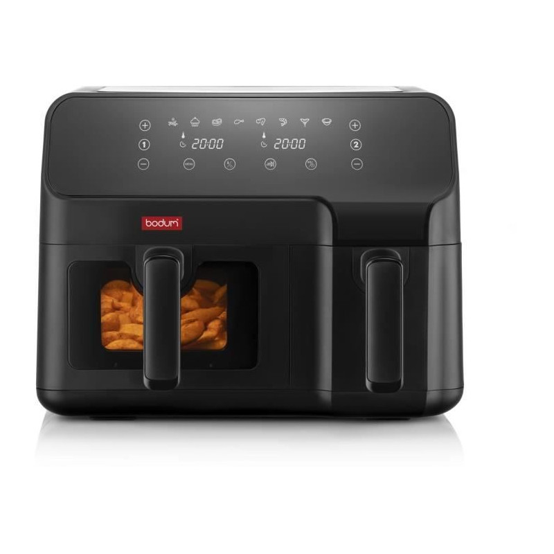 Friteuse électrique a air pulsé - BODUM - MELIOR - Double compartiment 3,2 l et 5,1 l - 2 700 W - Noir