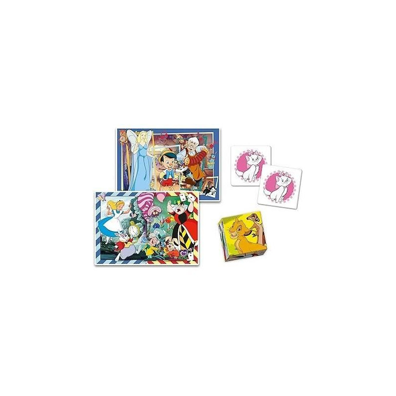 Clementoni - Edukit - Disney - Coffret apprentissage 4 en 1 - 2 puzzles, 1 mémo, 1 jeu de 6 cubes - Fabriqué en Italie - Dés