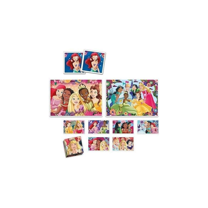 Clementoni - Edukit - Disney Princesses - Coffret apprentissage 4 en 1 - 2 puzzles, 1 mémo, 1 jeu de 6 cubes - Fabriqué en Ita