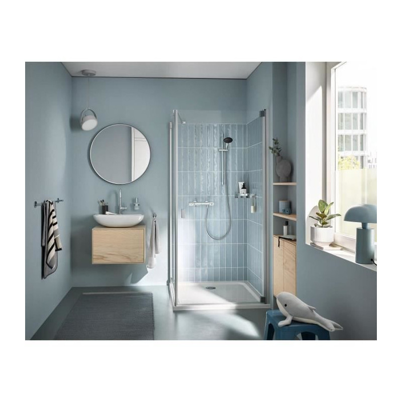 Ensemble de douche avec mitigeur thermostatique, pommeau 3 jets, barre 60cm et flexible - GROHE 34791001 - Economie d'eau - Chro