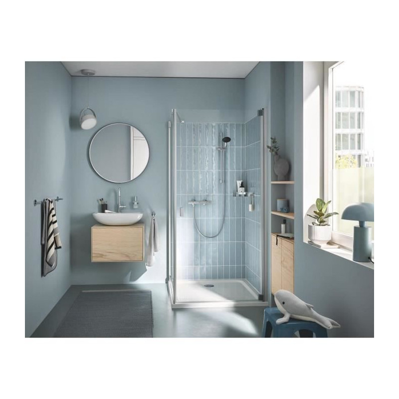 Ensemble de douche avec mitigeur thermostatique, pommeau 1 jet, barre 60cm et flexible - GROHE 34597001 - Economie d'eau - Chrom