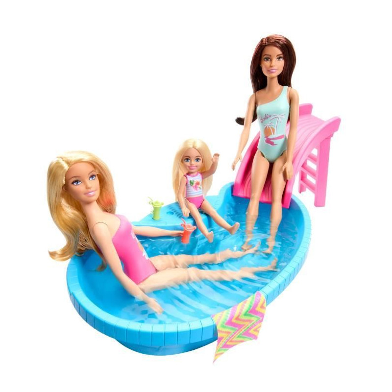 Barbie - Poupée et accessoires - Coffret poupée blonde avec piscine