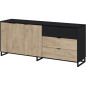 Buffet NEO - Mélaminé chene et noir - 3 portes + 2 tiroirs + 1 niche - L180 x P44 x H75,5 cm