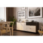 Buffet NEO - Mélaminé chene et noir - 3 portes + 2 tiroirs + 1 niche - L180 x P44 x H75,5 cm